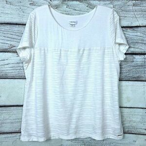 Calvin Klein White Textured Short Sleeve Blouse XL